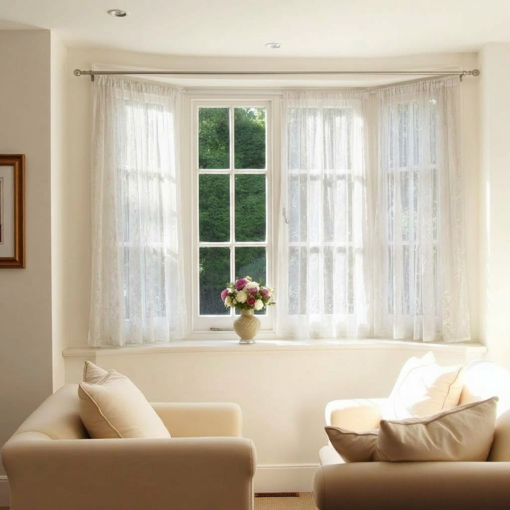 Dated nets and pelmet in a Bottesford home before shutters